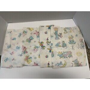 4 Pc Lot Vintage Fitted Crib Sheets Baby Animals Toys Trains Gender Neutral